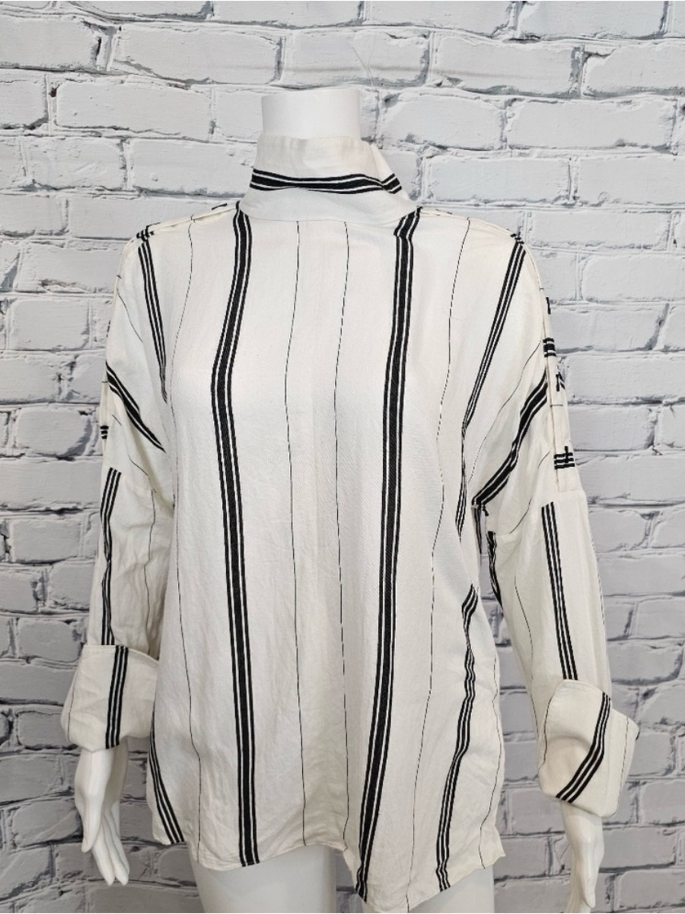 Tibi Striped Mock Neck Blouse